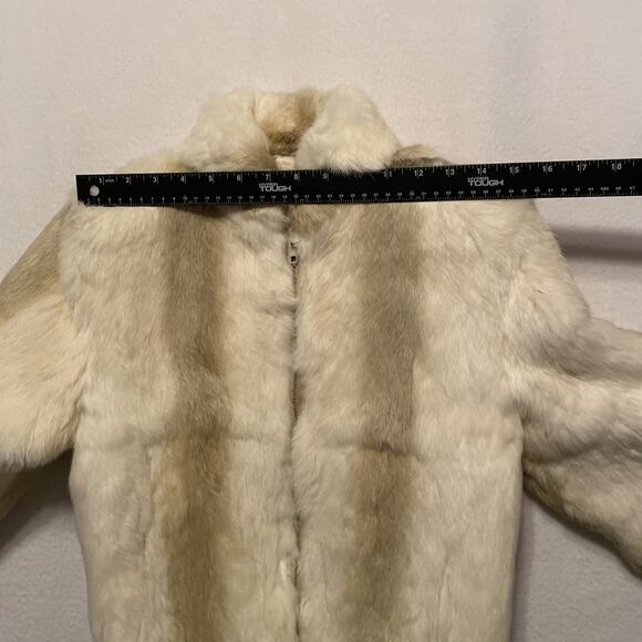 Neiman Marcus Vintage White Tan Dyed Rabbit Fur Coat Jacket 80s Hong Kong 12 - Picture 4 of 13